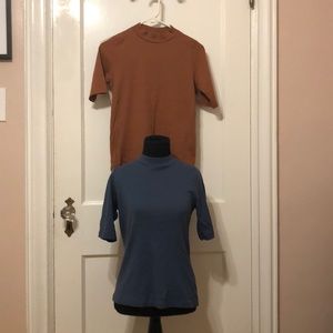 *two* Uniqlo Burnt Orange & Blue Mock Neck